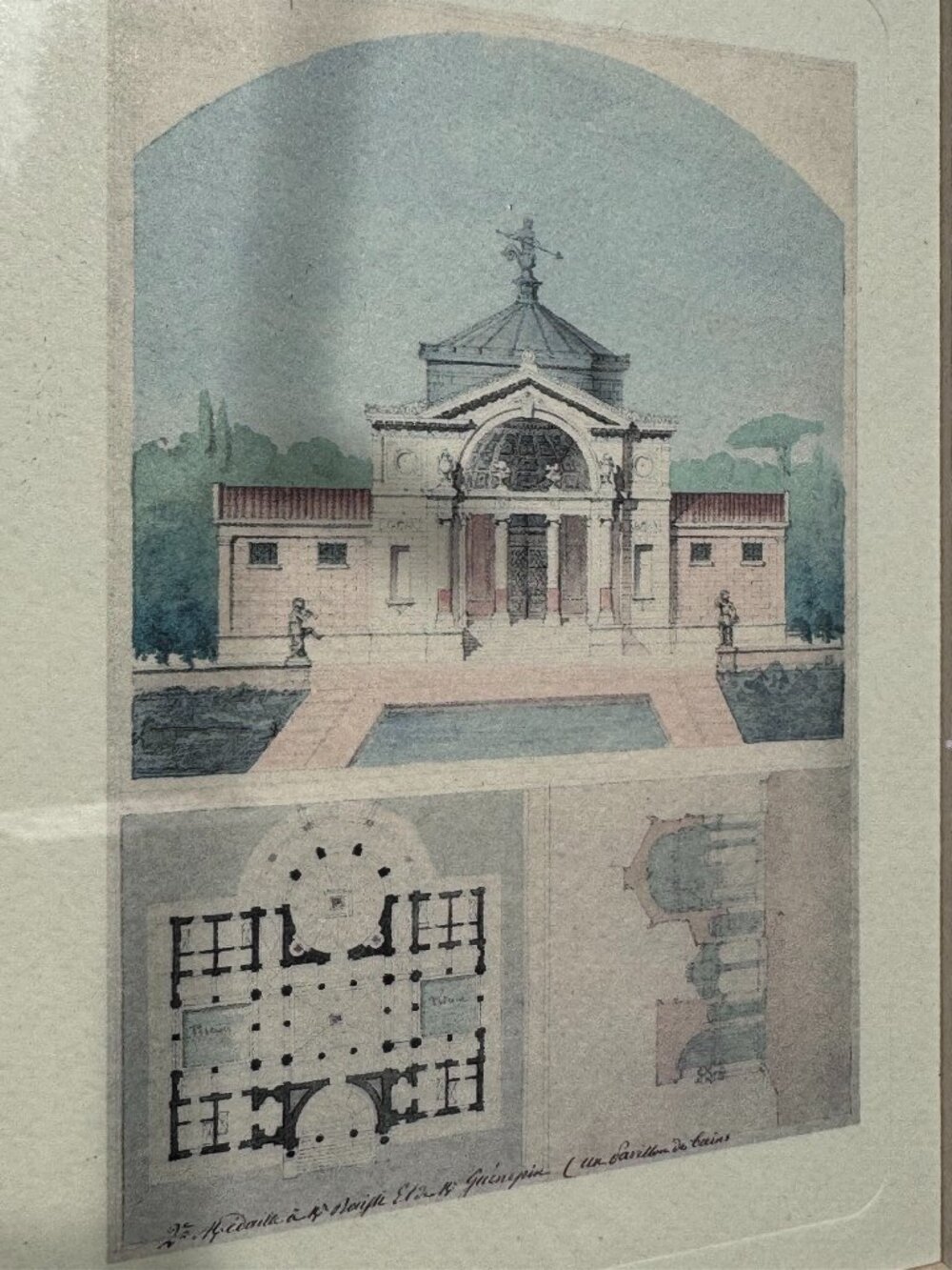 French Architectural Print Un Pavillon de Bains, Neoclassical Framed Wall Art